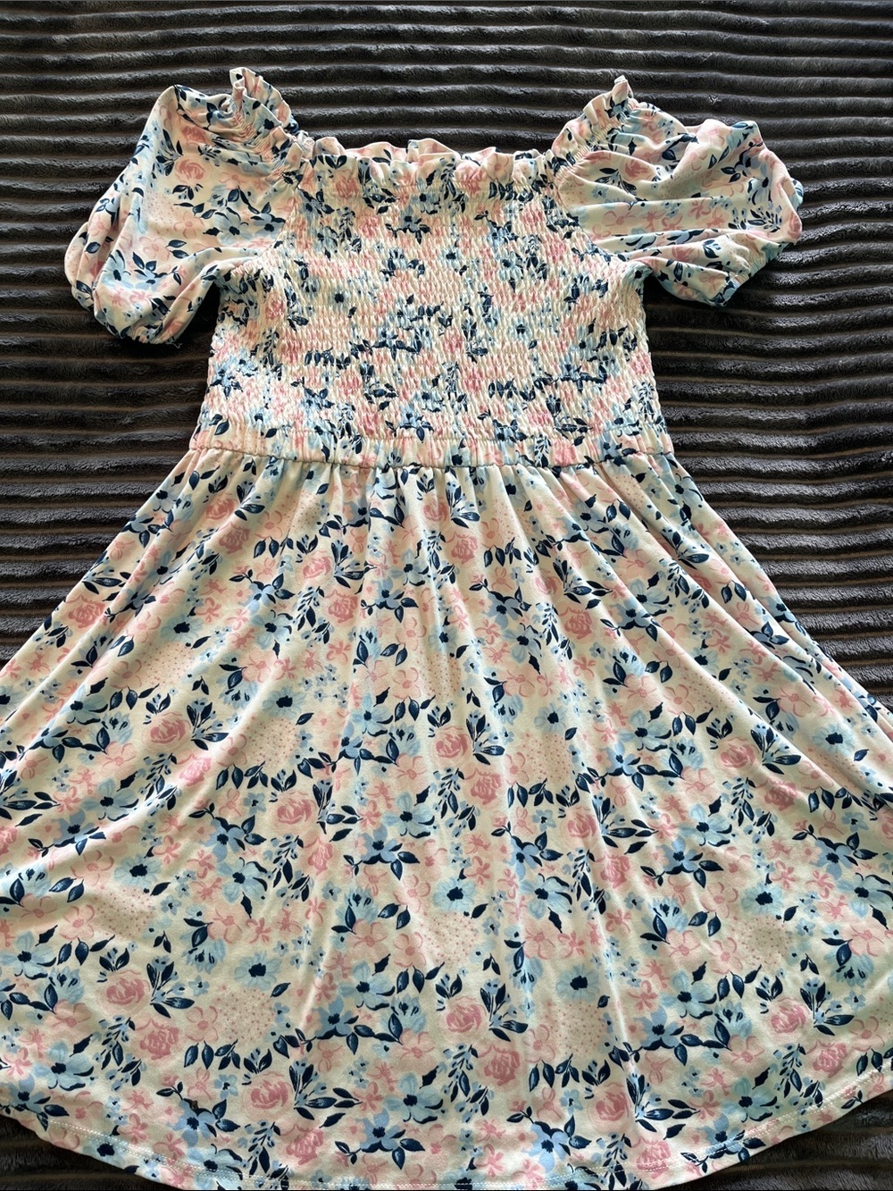 Pastel floral smocked fit and flare dress